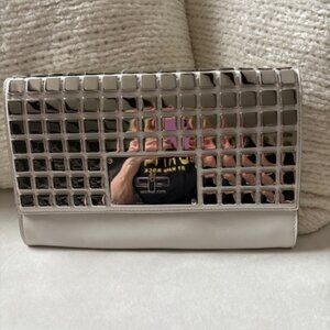 Michael Kors White/Silver Natalia Tile Mirror Stud Clutch
